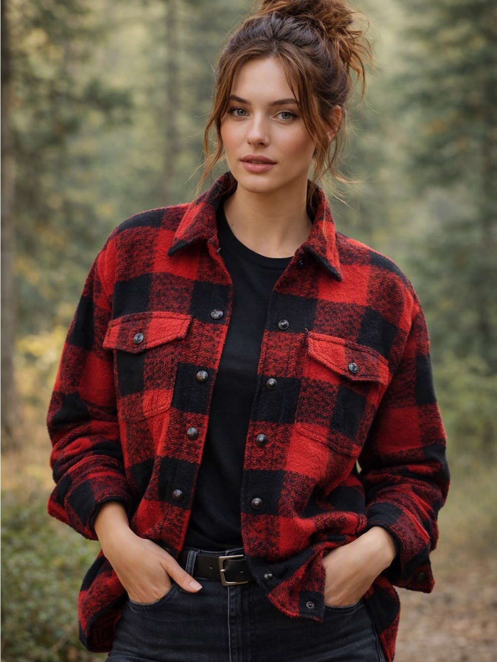 Pomander Place Tuckernuck Austen Plaid Shacket Jacket Red Black Size Small NWOT